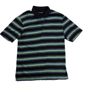 Greg Norman Black/Blue/Green Stripe 100% Cotton Golf Polo Shirt Men's Size Large